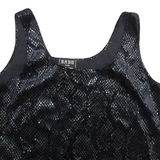 BABU Womens Camisole Blouse Black Sleeveless Crazy Pattern S