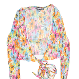 MISSGUIDED Womens Wrap Top Blue Long Sleeve Crazy Pattern UK 8