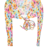 MISSGUIDED Womens Wrap Top Blue Long Sleeve Crazy Pattern UK 8