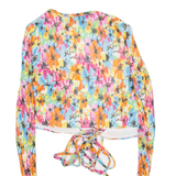 MISSGUIDED Womens Wrap Top Blue Long Sleeve Crazy Pattern UK 8