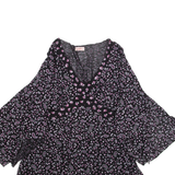 LIGNE MATERNITE Womens Blouse Top Black Long Sleeve Crazy Pattern XXS