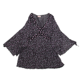 LIGNE MATERNITE Womens Blouse Top Black Long Sleeve Crazy Pattern XXS