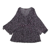 LIGNE MATERNITE Womens Blouse Top Black Long Sleeve Crazy Pattern XXS