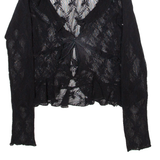 Womens Kimono Top Black Long Sleeve Floral XXS