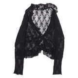 Womens Kimono Top Black Long Sleeve Floral XXS