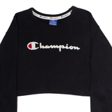 CHAMPION Cropped Womens Sweatshirt Black Crew Neck USA S