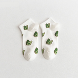 Anyfootwear 5 Pairs One Size 5-9 White Spring Summer Cotton Avocado Design Breathable Ankle Socks Casual School Girl Socks For Women