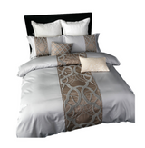 Anycozy Duvet Cover Set – 4-Piece Grey Brown Egyptian Cotton Embroidered Vintage Bedding