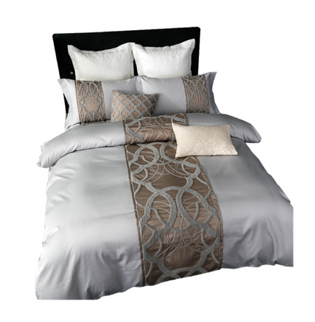 Anycozy Duvet Cover Set – 4-Piece Grey Brown Egyptian Cotton Embroidered Vintage Bedding
