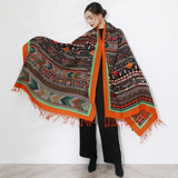 Anyyou 100% Merino Wool Orange And Patterns Neck Wrap Silk Satin Large Winter Scarf Pashmina Shawl Bandana Perfect For Women Ladies Fashion Style