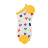 Anyfootwear 5 Pairs Yellow Heart Tulle Glass Silk Knee Socks Size 5-9 Transparent Thin Mesh Full Nylon Fashion Socks Comfortable Breathable for Women
