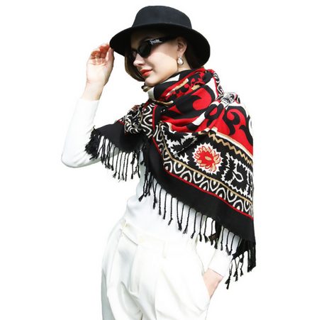 Anyyou 100% Pure Merino Wool Black Poncho for Women Winter Large Scarf Pashmina Shawl Bandana Neck Wrap