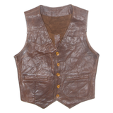 Mens Biker Waistcoat Brown Leather S