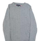 TOMMY HILFIGER Womens Jumper Grey Cable Knit L