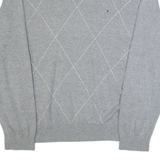 TOMMY HILFIGER Mens Patterned Jumper Grey Diamond V-Neck Tight Knit XL