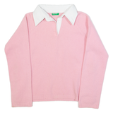 BENETTON Womens Jumper Pink Collared Tight Knit Wool M