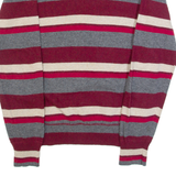 DIESEL Mens Patterned Jumper Maroon Striped V-Neck Tight Knit Wool XL