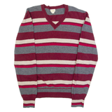 DIESEL Mens Patterned Jumper Maroon Striped V-Neck Tight Knit Wool XL