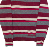 DIESEL Mens Patterned Jumper Maroon Striped V-Neck Tight Knit Wool XL
