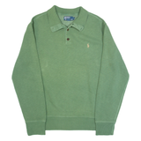 POLO RALPH LAUREN Mens Jumper Green Button Neck Tight Knit L
