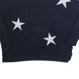 DKNY Womens Patterned Jumper Blue V-Neck Tight Knit S