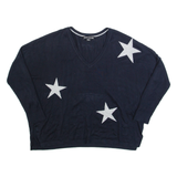 DKNY Womens Patterned Jumper Blue V-Neck Tight Knit S