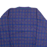 ATLANTIC TRADERS Mens Patterned Jumper Blue Diamond V-Neck 90s L