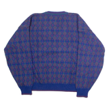 ATLANTIC TRADERS Mens Patterned Jumper Blue Diamond V-Neck 90s L