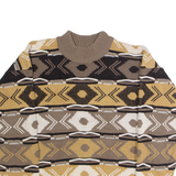 PRIVATE STOCK Mens Patterned Jumper Brown Striped High Neck 90s M