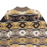 PRIVATE STOCK Mens Patterned Jumper Brown Striped High Neck 90s M