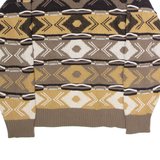 PRIVATE STOCK Mens Patterned Jumper Brown Striped High Neck 90s M