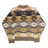 PRIVATE STOCK Mens Patterned Jumper Brown Striped High Neck 90s M