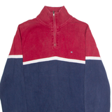 TOMMY HILFIGER Mens Jumper Blue Colourblock 1/4 Zip Tight Knit M