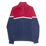 TOMMY HILFIGER Mens Jumper Blue Colourblock 1/4 Zip Tight Knit M