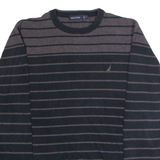 NAUTICA Mens Patterned Jumper Black Striped Crew Neck Tight Knit M