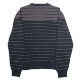 NAUTICA Mens Patterned Jumper Black Striped Crew Neck Tight Knit M