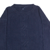 TOMMY HILFIGER Womens Jumper Blue Crew Neck Cable Knit L