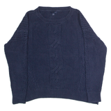 TOMMY HILFIGER Womens Jumper Blue Crew Neck Cable Knit L
