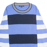 TOMMY HILFIGER Mens Patterned Jumper Blue Striped Crew Neck Tight Knit XL