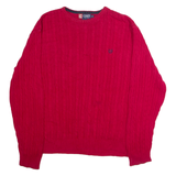CHAPS Mens Jumper Red Crew Neck Cable Knit L