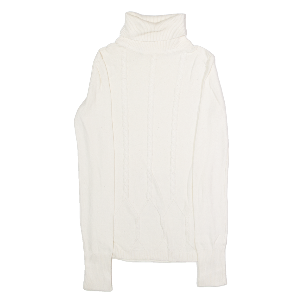 TOMMY HILFIGER Womens Jumper White Roll Neck Cable Knit XS – Cerqular