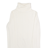 TOMMY HILFIGER Womens Jumper White Roll Neck Cable Knit XS