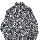 Womens Printed Blouse Black High Neck Long Sleeve Geometric M