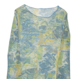 Sheer Womens Printed Top Green Long Sleeve Crazy Pattern M