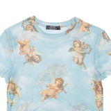 BERSHKA Sheer Womens Printed Top Blue M