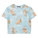 BERSHKA Sheer Womens Printed Top Blue M