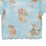 BERSHKA Sheer Womens Printed Top Blue M