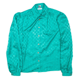 Womens Printed Blouse Green Collared Long Sleeve Check L