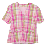 CAMELINE Womens Printed Blouse Pink V-Neck Check S