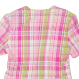 CAMELINE Womens Printed Blouse Pink V-Neck Check S